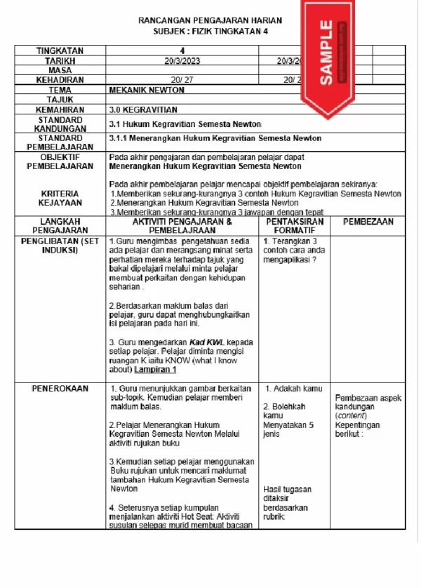 RPH Fizik Tingkatan 4 MRSM