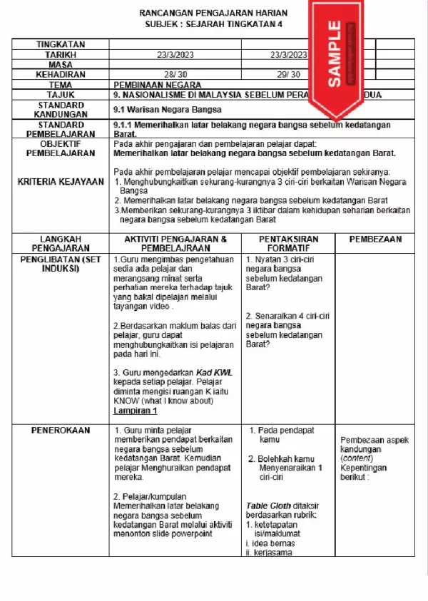 RPH Sejarah Tingkatan 4 MRSM