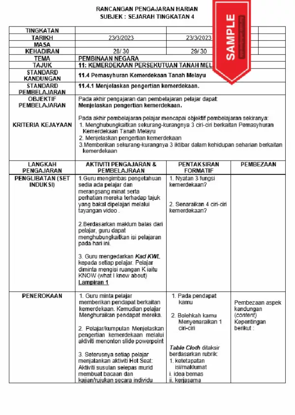 RPH Sejarah Tingkatan 4 MRSM