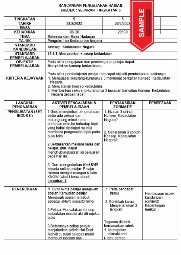 RPH Sejarah Tingkatan 5 MRSM