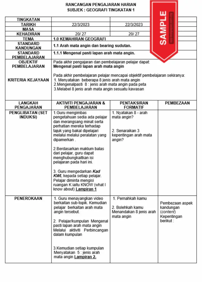 RPH Geografi Tingkatan 1 MRSM