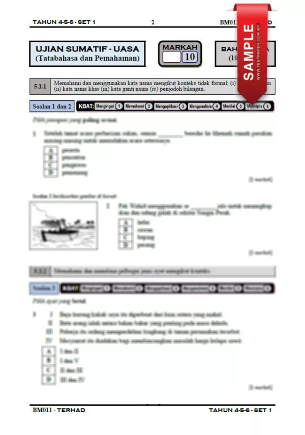 Soalan Ujian UASA Bahasa Melayu Tahun 4-6