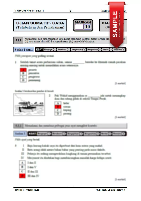 Soalan Ujian UASA Bahasa Melayu Tahun 4-6