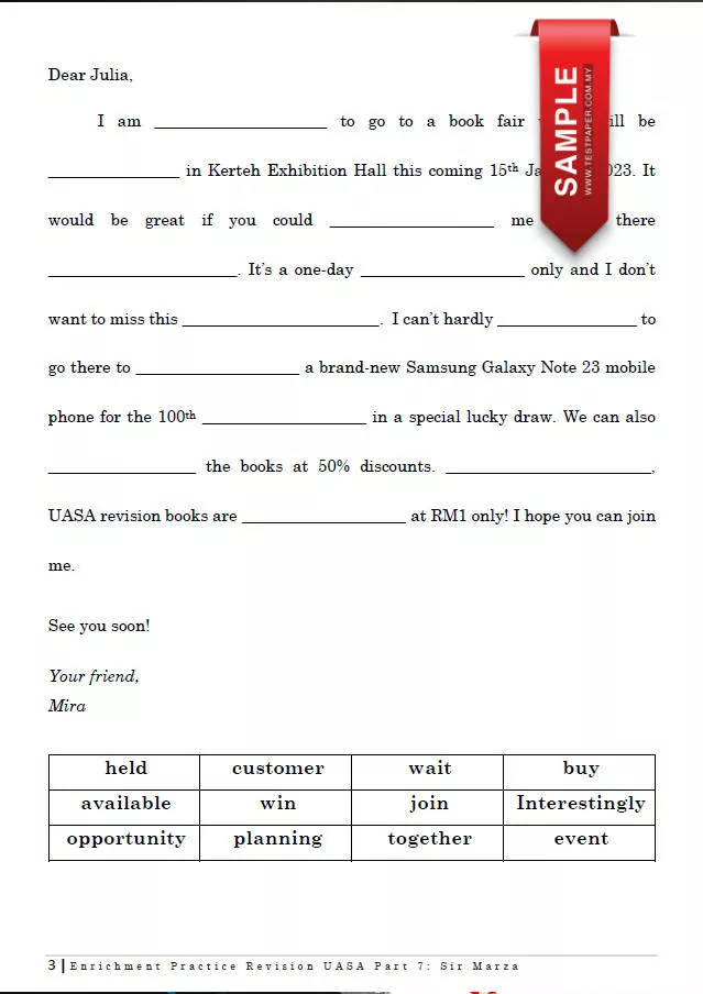 Soalan Latihan E-Mail Writing English UASA Tahun 4-5 dan 6