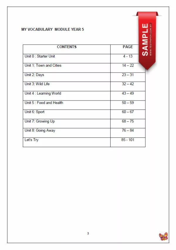 Latihan Vocabulary Bahasa Inggeris Tahun 5