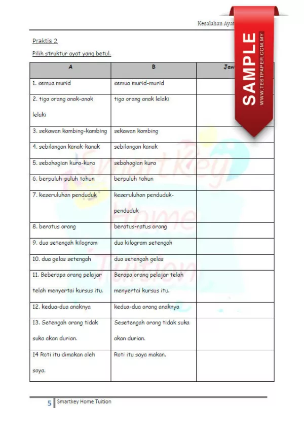 Soalan Latih Tubi BM Penggunaan Kata Tahap 2