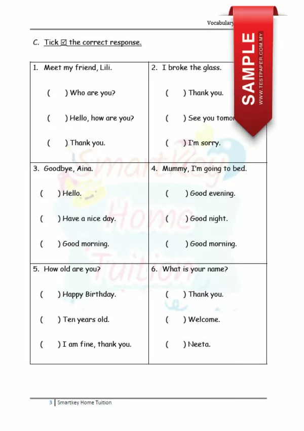 Latihan Vocabulary dan Tatabahasa BI Tahun 2