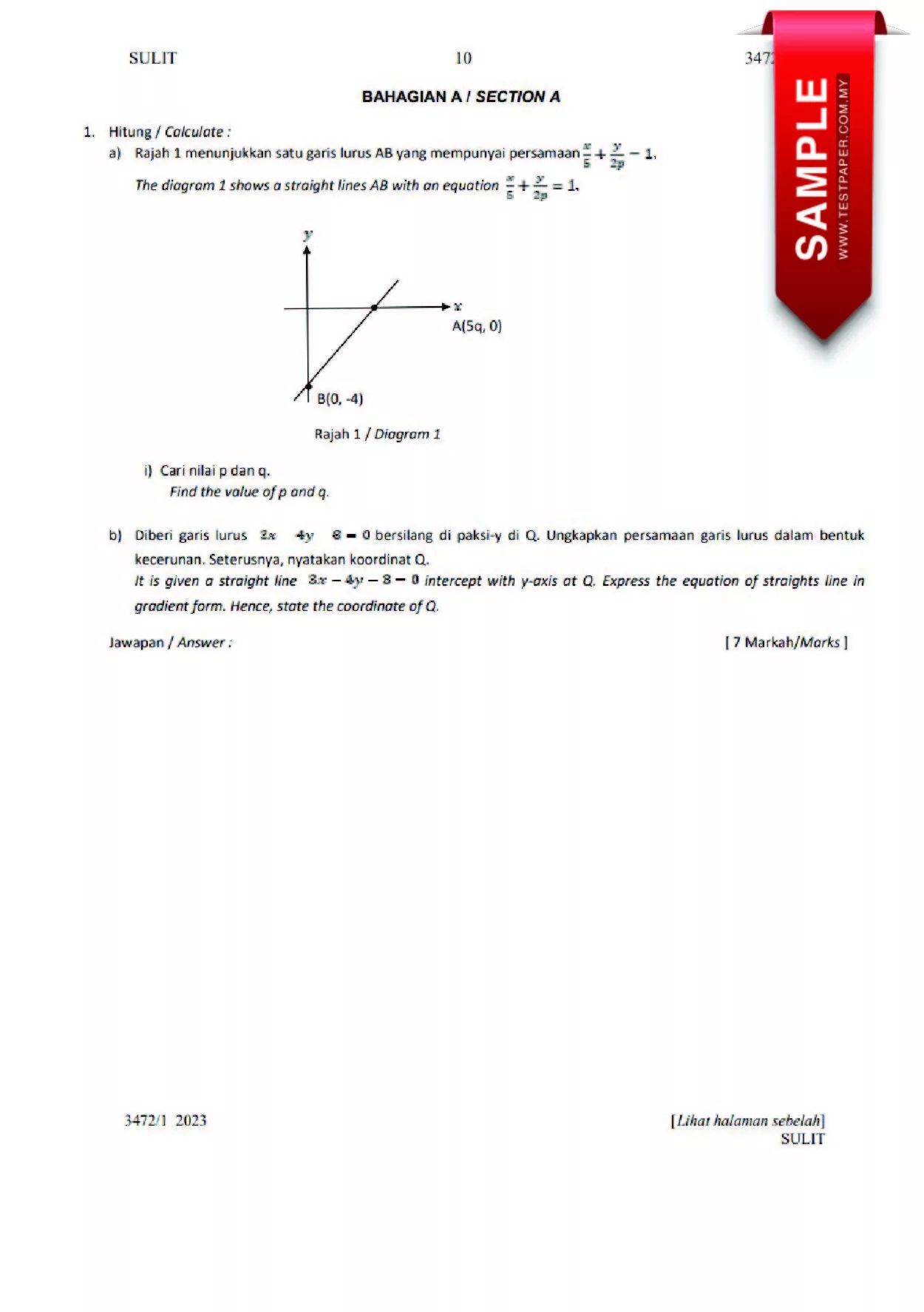 Soalan Ujian Matematik Tambahan Tingkatan 4 DLP