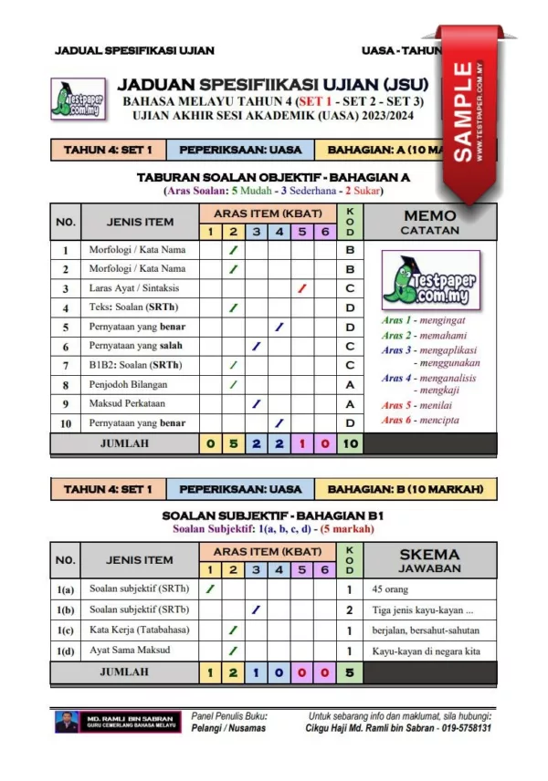 Ujian UASA dan UPSA Bahasa Melayu Tahun 4 2023