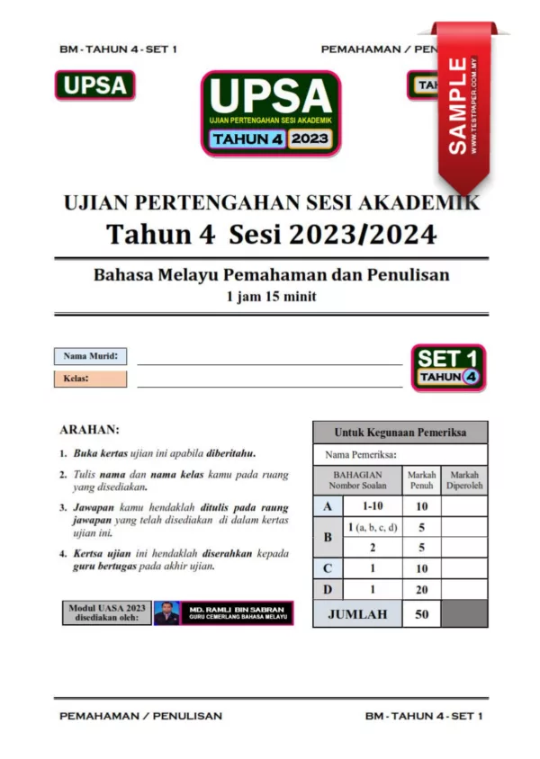 Ujian UASA dan UPSA Bahasa Melayu Tahun 4 2023