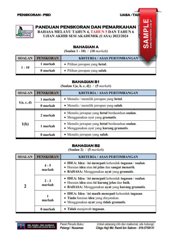 Ujian UASA dan UPSA Bahasa Melayu Tahun 5 2023-2024