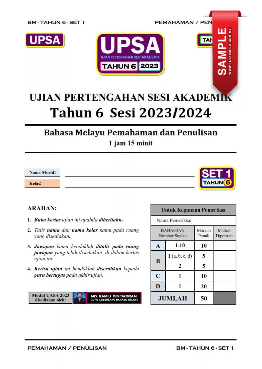 Ujian UASA dan UPSA Bahasa Melayu Tahun 6 2023-2024