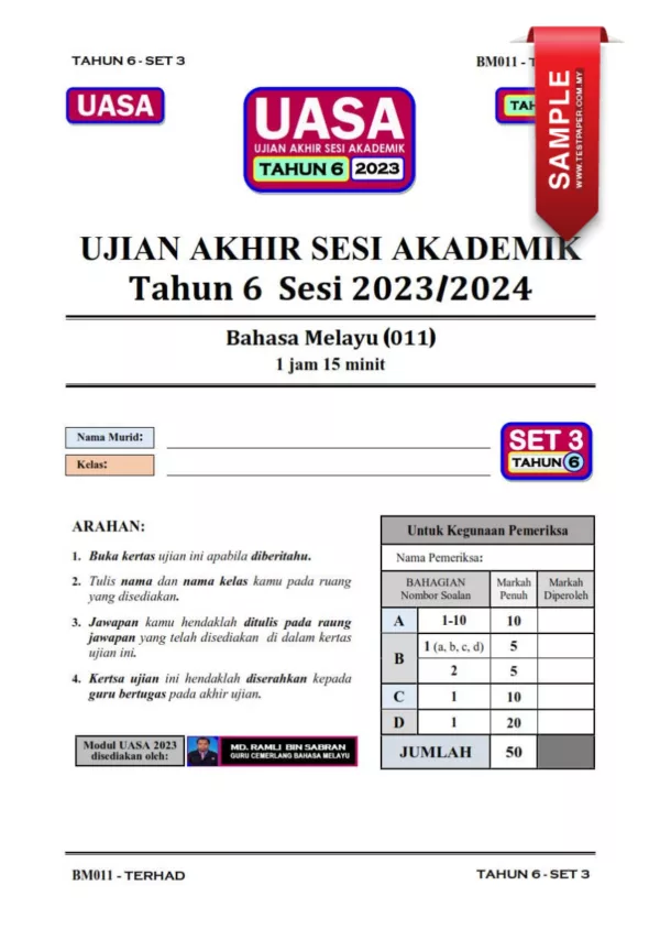 Ujian UASA dan UPSA Bahasa Melayu Tahun 6 2023-2024