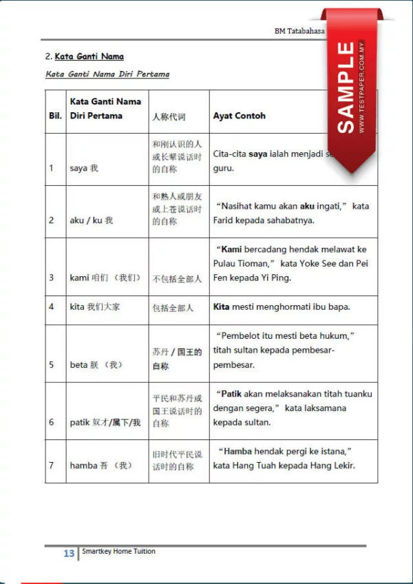 Soalan Latihan Tatabahasa BM Tahun 4 SJKC