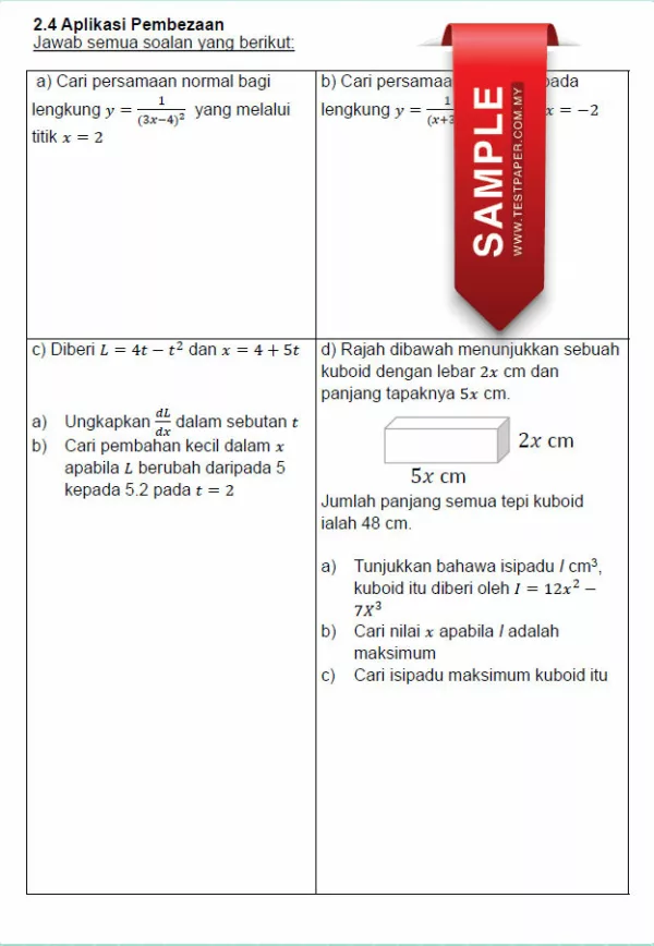 Soalan Latihan Matematik Tambahan Tingkatan 5 KSSM