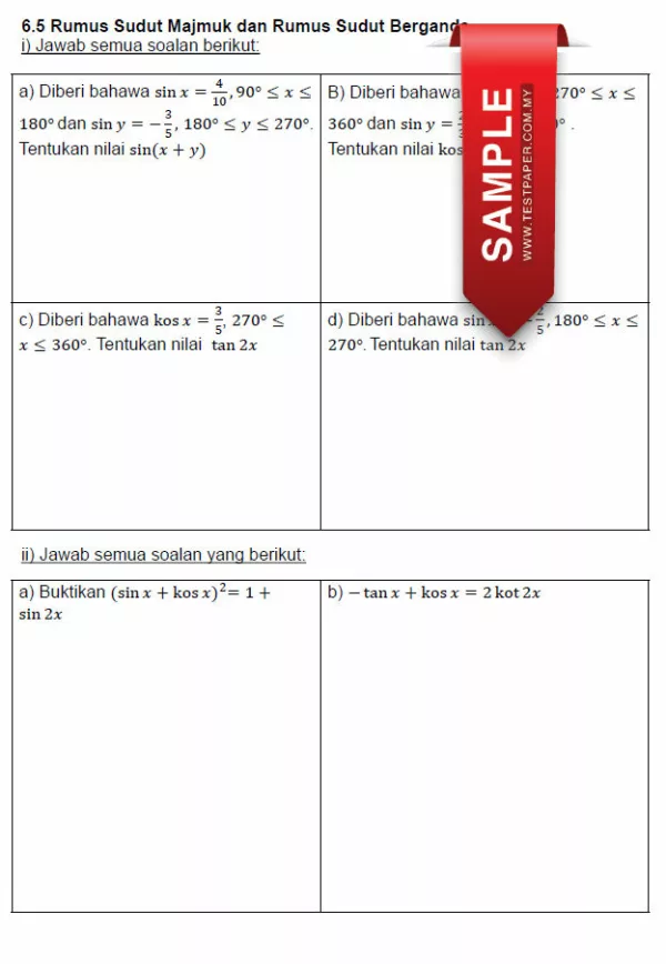 Soalan Latihan Matematik Tambahan Tingkatan 5 KSSM