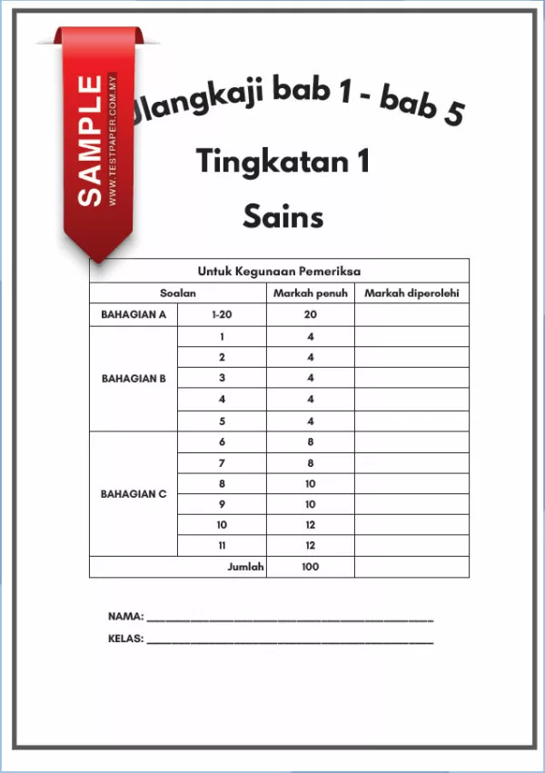 Soalan Latihan Sains Bab 1-5 Tingkatan 1 UASA