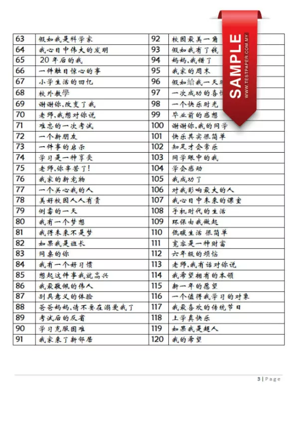 Soalan Latihan Rujukan Karangan Bahasa Cina Tahap 2