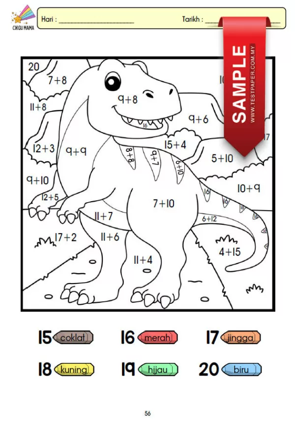 BBM Lembaran Kerja Matematik Tambah Tema Dinosaur