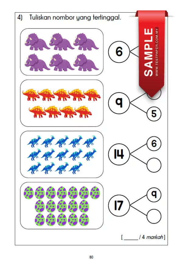 BBM Lembaran Kerja Matematik Tambah Tema Dinosaur