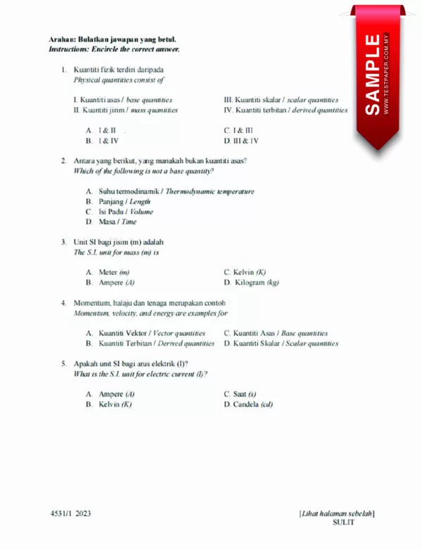 Soalan Latihan Fizik Kertas 1 Tingkatan 4 KSSM