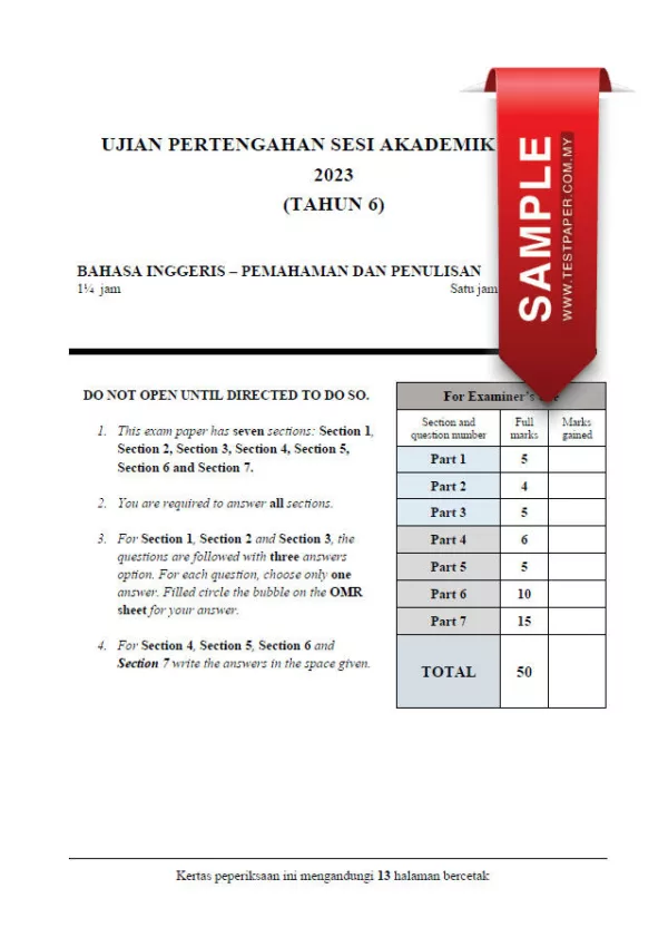 Soalan Ujian Pertengahan Tahun Bi Tahun 6 2023