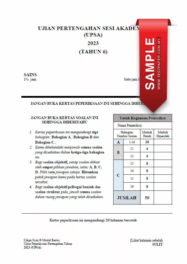 Soalan Ujian Pertengahan Tahun Sains Tahun 6 2023