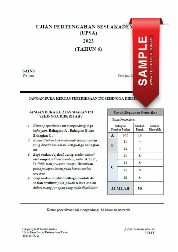 Soalan Ujian Pertengahan Tahun Sains Tahun 6 2023