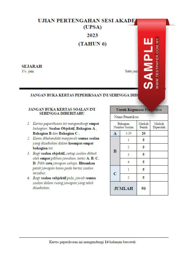 Soalan Ujian Pertengahan Tahun Sejarah Tahun 6 2023