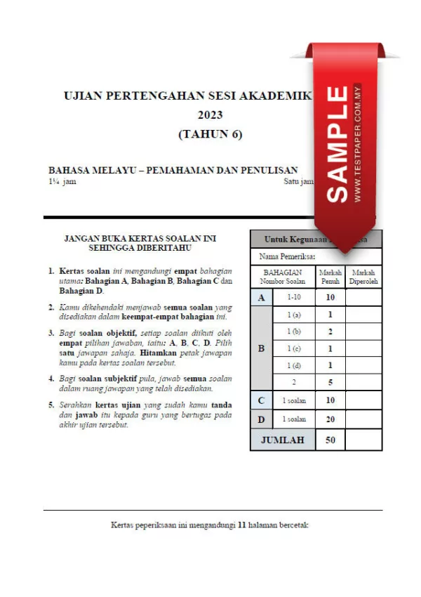 Soalan Ujian Pertengahan Tahun 6 2023-2024