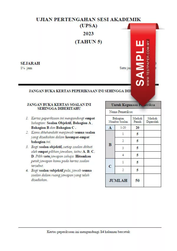 Soalan Ujian Pertengahan Tahun Sejarah Tahun 5 2023