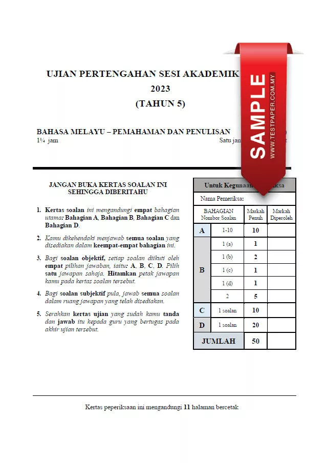 Soalan Ujian Pertengahan Tahun 5 2023-2024