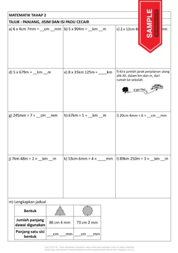 Download Latih Tubi Matematik Bab Panjang Jisim dan Isipadu Cecair Tahap 2 yang Quality