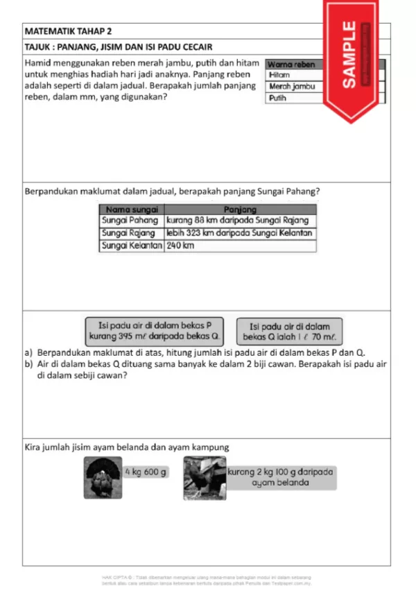 Download Latih Tubi Matematik Bab Panjang Jisim dan Isipadu Cecair Tahap 2 yang Quality