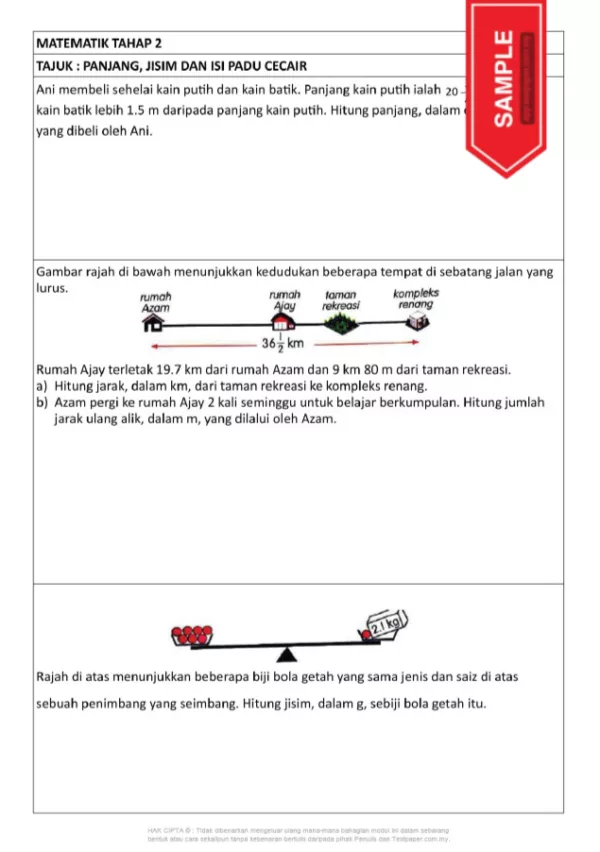 Download Latih Tubi Matematik Bab Panjang Jisim dan Isipadu Cecair Tahap 2 yang Quality