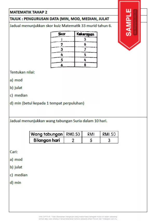 Download Soalan Latih Tubi Matematik Bab Pengurusan Data Tahap 2 yang Sangat Interesting