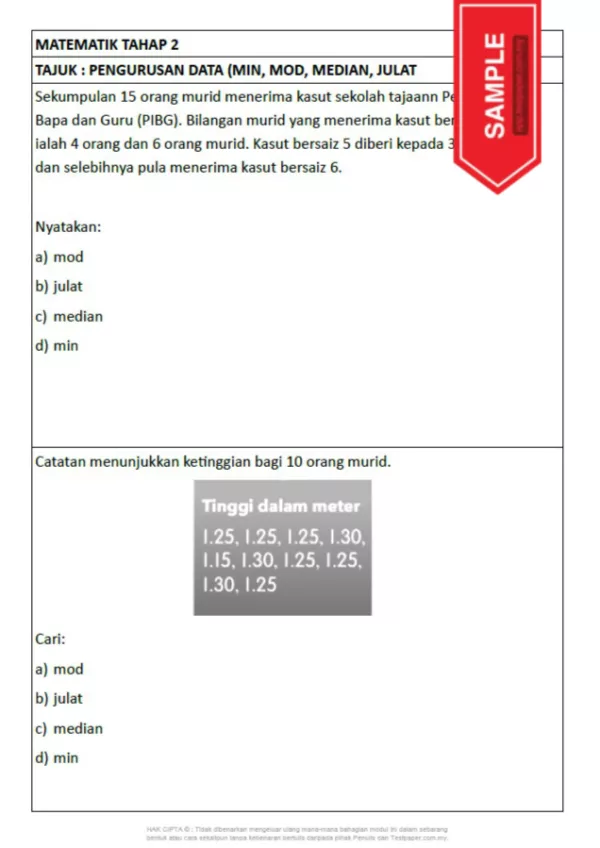 Download Soalan Latih Tubi Matematik Bab Pengurusan Data Tahap 2 yang Sangat Interesting