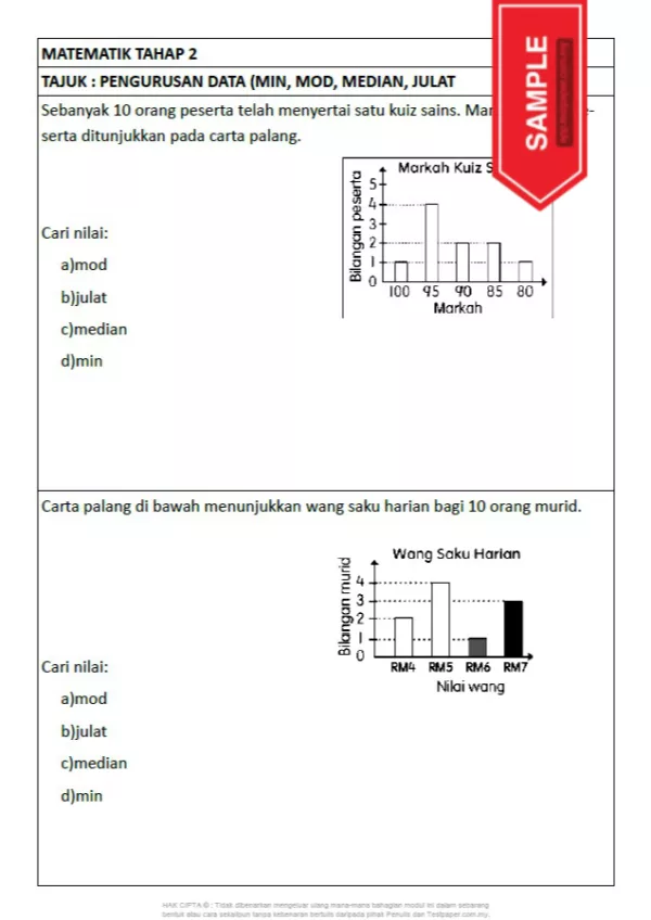 Download Soalan Latih Tubi Matematik Bab Pengurusan Data Tahap 2 yang Sangat Interesting