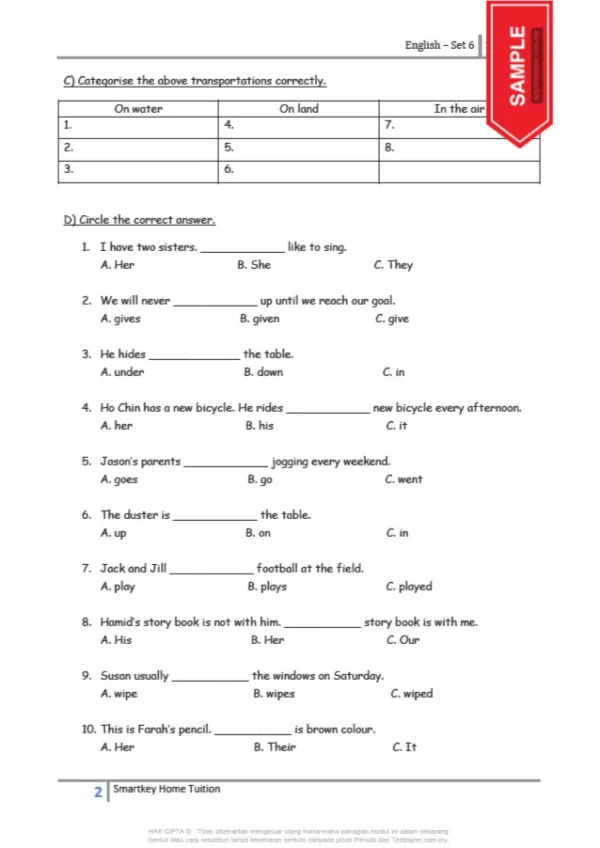 Download Bahan Soalan Latihan Bahasa Inggeris Tahun 2 yang Quality