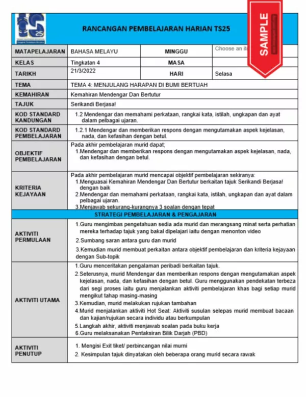 RPH Bahasa Melayu Tingkatan 4 TS25