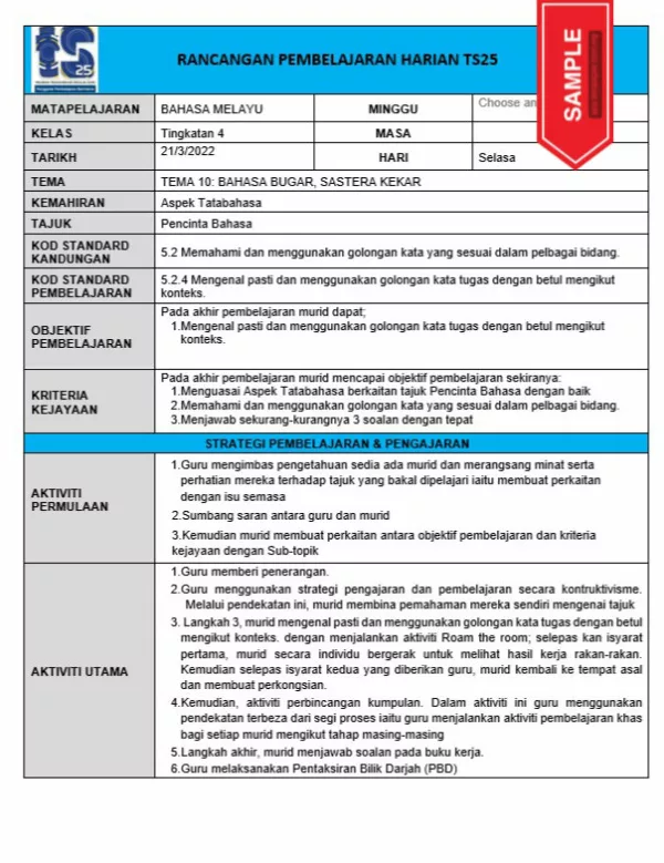 RPH Bahasa Melayu Tingkatan 4 TS25