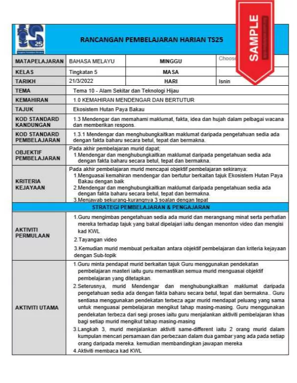 RPH Bahasa Melayu Tingkatan 5 KSSM