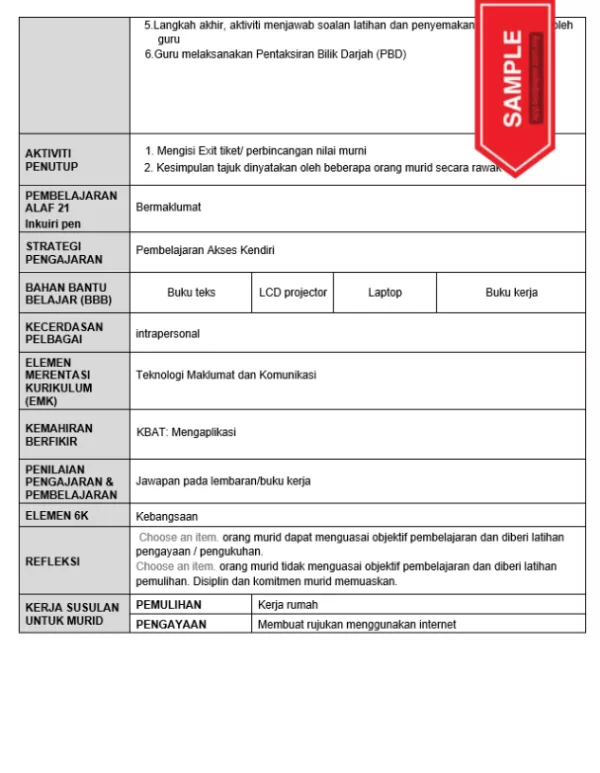 RPH Bahasa Melayu Tingkatan 5 KSSM