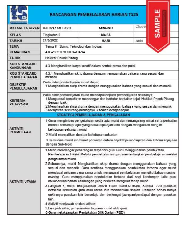 RPH Bahasa Melayu Tingkatan 5 KSSM