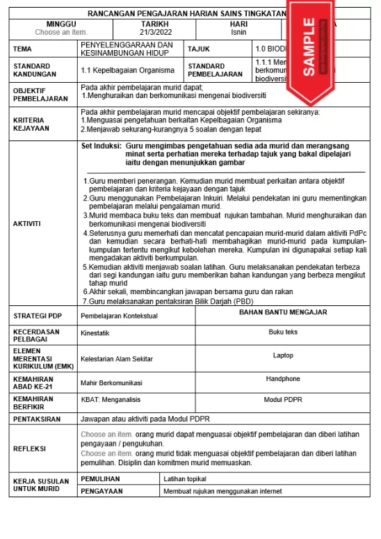 RPH Sains Tingkatan 2 KSSM