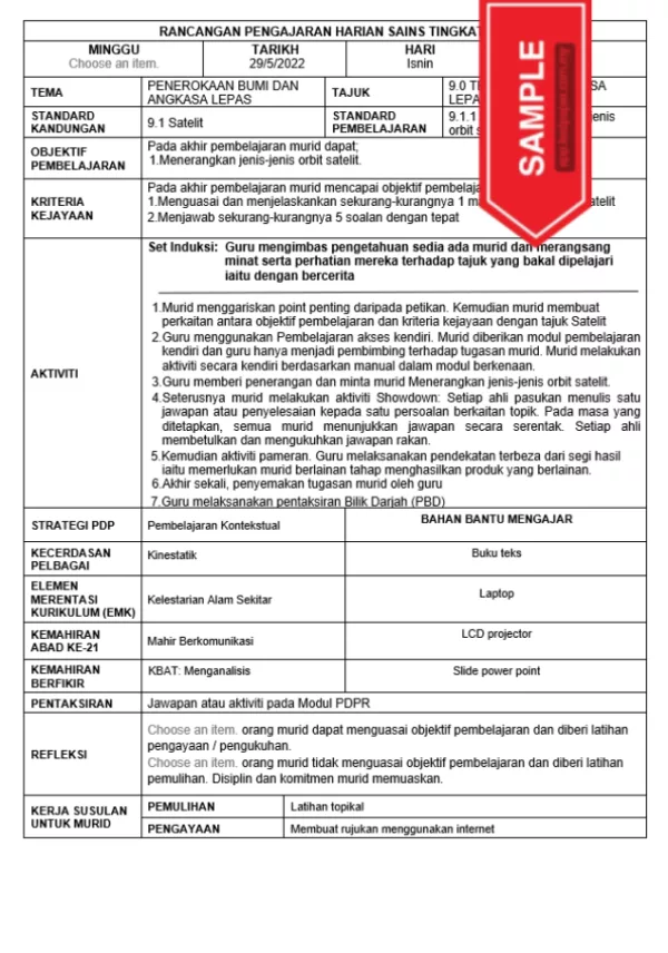 RPH Sains Tingkatan 5 KSSM