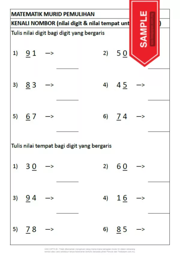 Soalan Latihan Matematik Murid Pemulihan Bab Nombor dan Operasi