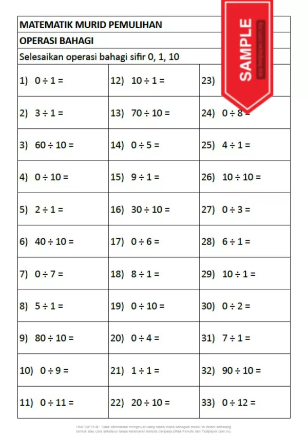 Soalan Latihan Matematik Murid Pemulihan Bab Nombor dan Operasi