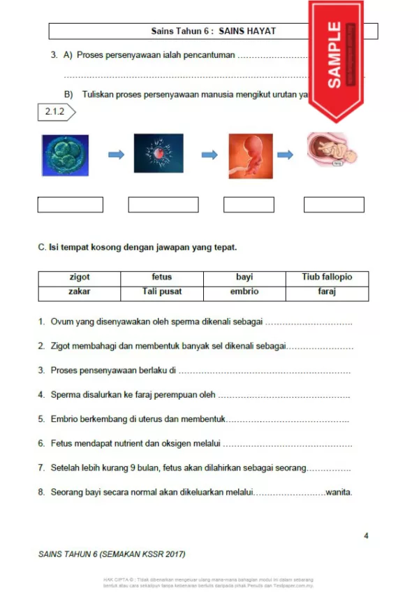 Soalan Latihan Sains Tahun 6 KSSR