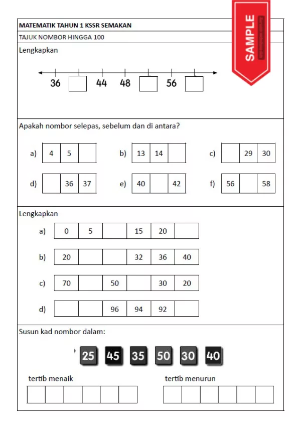 Soalan Latihan Buku Teks Matematik Tahun 1 KSSR